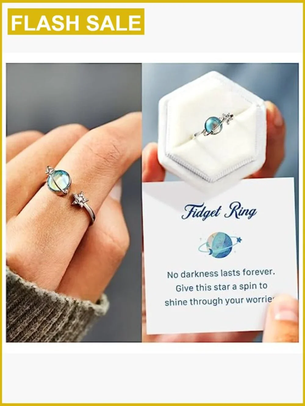 Adjustable Planet Spinner Ring - Anxiety Relief Fidget Ring for Women